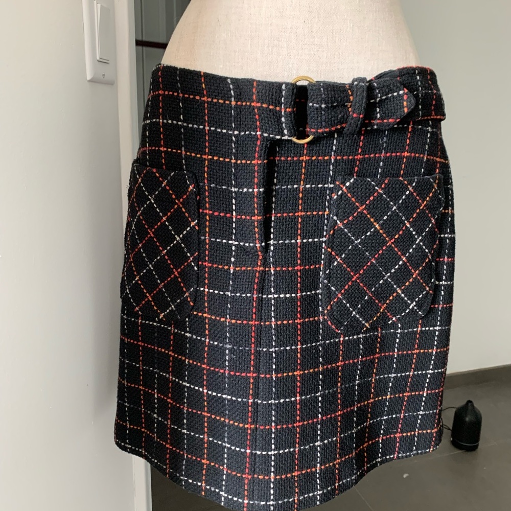 Anna Sui Black and Orange Checkered Mini Skirt